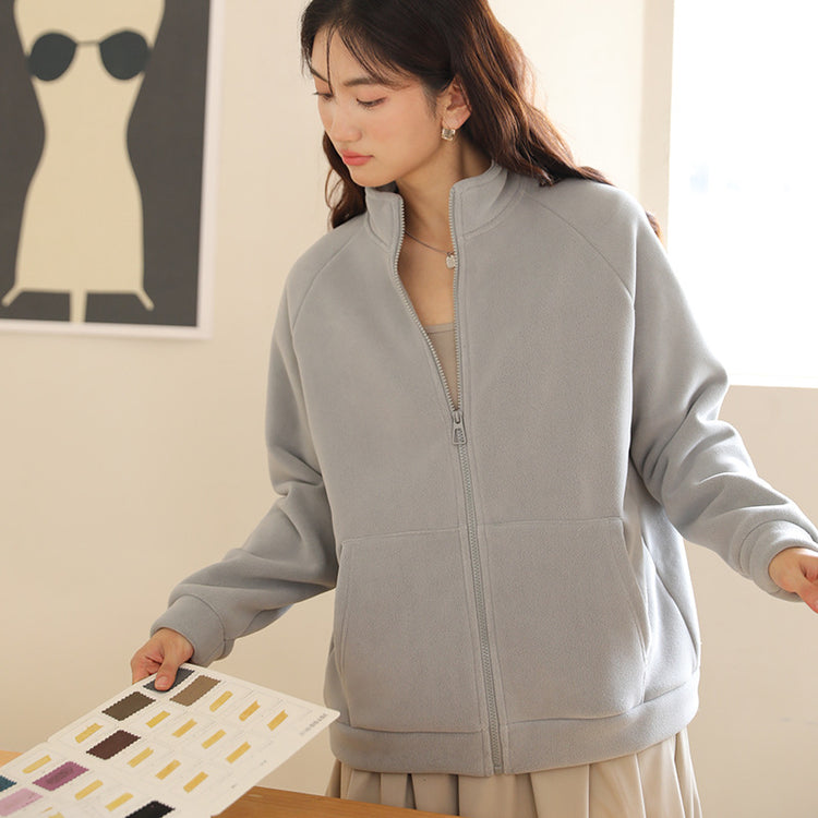 "Polar fleece cardigan detail view"