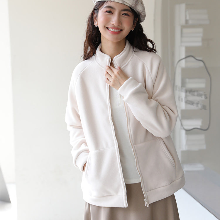"Polar fleece cardigan detail view"