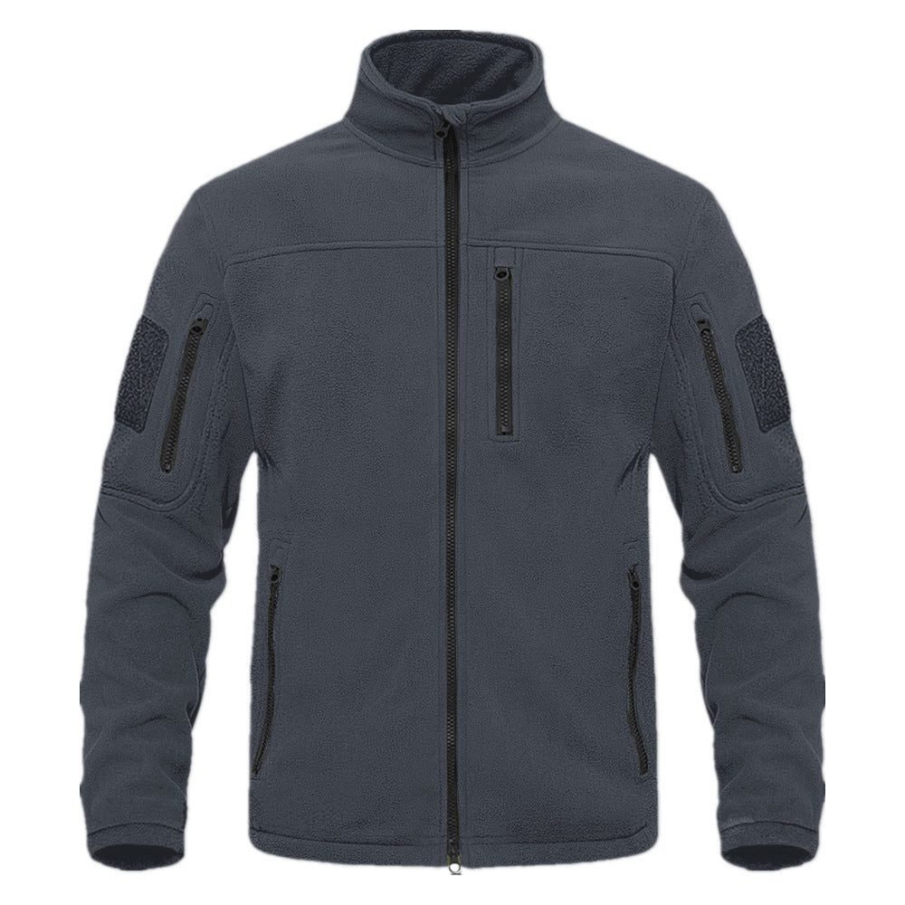 Outdoor Sports Tactical Polar Fleece Jacket Men in grey, designed for warmth and comfort during outdoor activities.