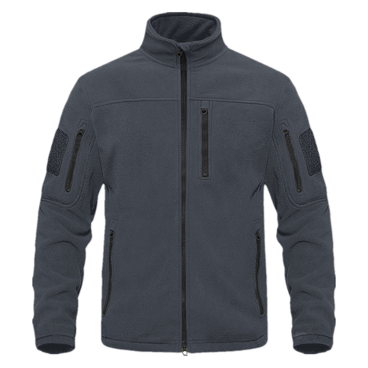 Outdoor Sports Tactical Polar Fleece Jacket Men in grey, designed for warmth and comfort during outdoor activities.