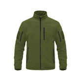 Outdoor Sports Tactical Polar Fleece Jacket Men in military green color with multiple pockets and zip closure.