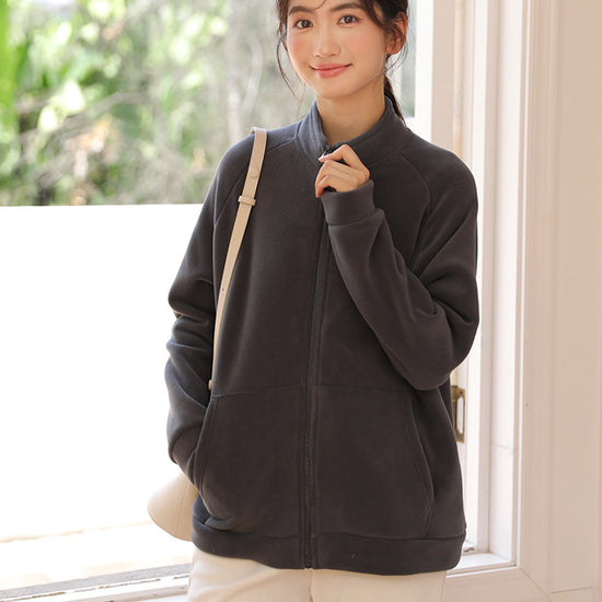 "Polar fleece cardigan front view"