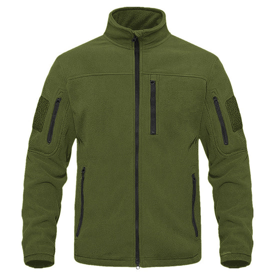 Outdoor Sports Tactical Polar Fleece Jacket Men in olive green, featuring zippered pockets and a comfy fit for outdoor activities.
