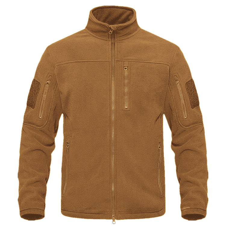 Outdoor Sports Tactical Polar Fleece Jacket Men in military green color with multiple pockets and zip closure.