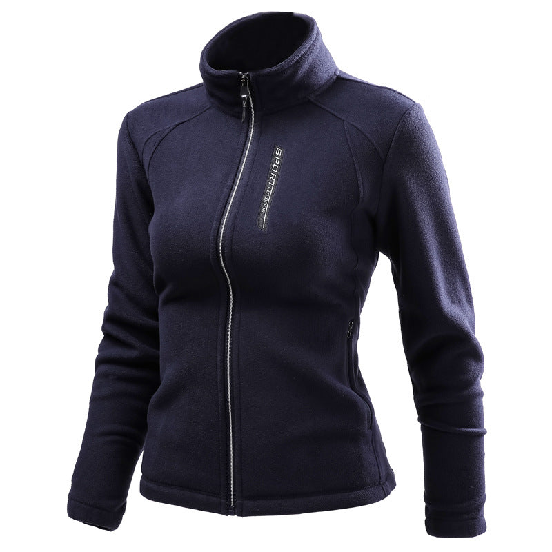 Warm Custom Cardigan Outdoor Polar Fleece Jacket in navy blue, featuring a zip-up design and comfortable fit.