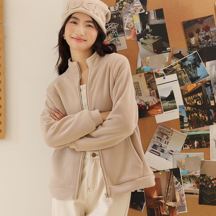 "Polar fleece cardigan detail view"