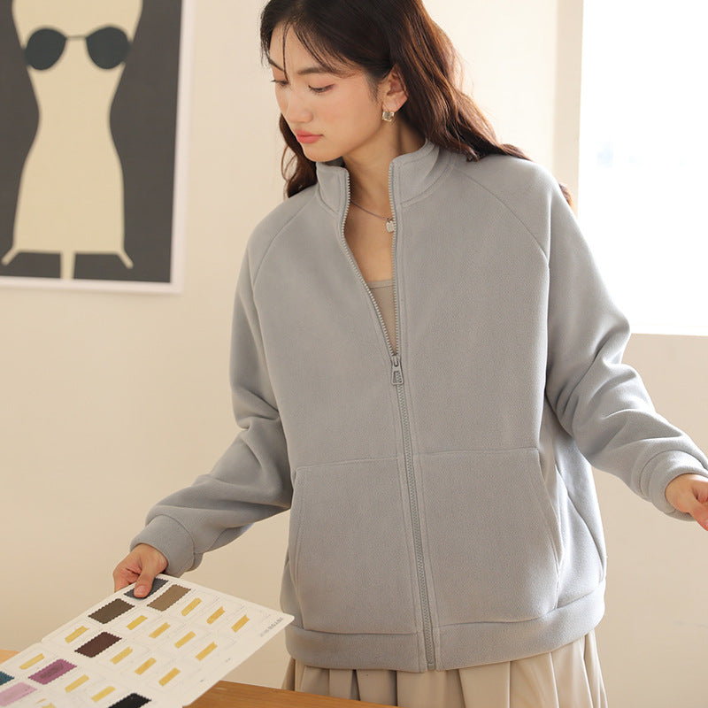 "Polar fleece cardigan detail view"