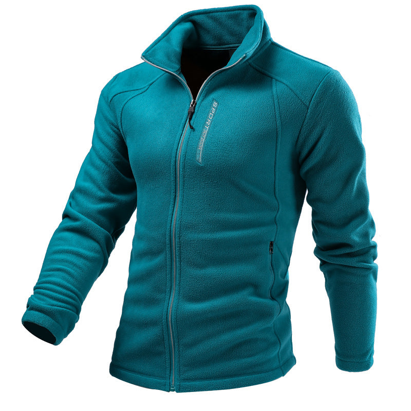 Warm Custom Cardigan Outdoor Polar Fleece Jacket in teal, featuring zip closure and durable, breathable fabric.