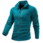 Warm Custom Cardigan Outdoor Polar Fleece Jacket in teal, featuring zip closure and durable, breathable fabric.
