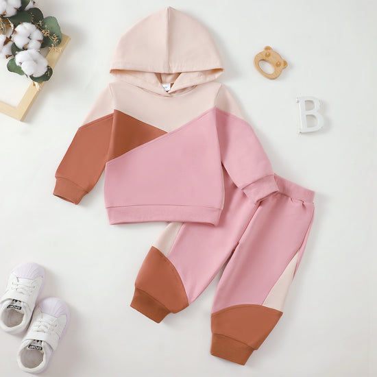 Color-Block Patchwork Kids Hoodie Set